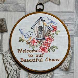 Welcome to our Beautiful Chaos. Machine embroidery 8" hoop art