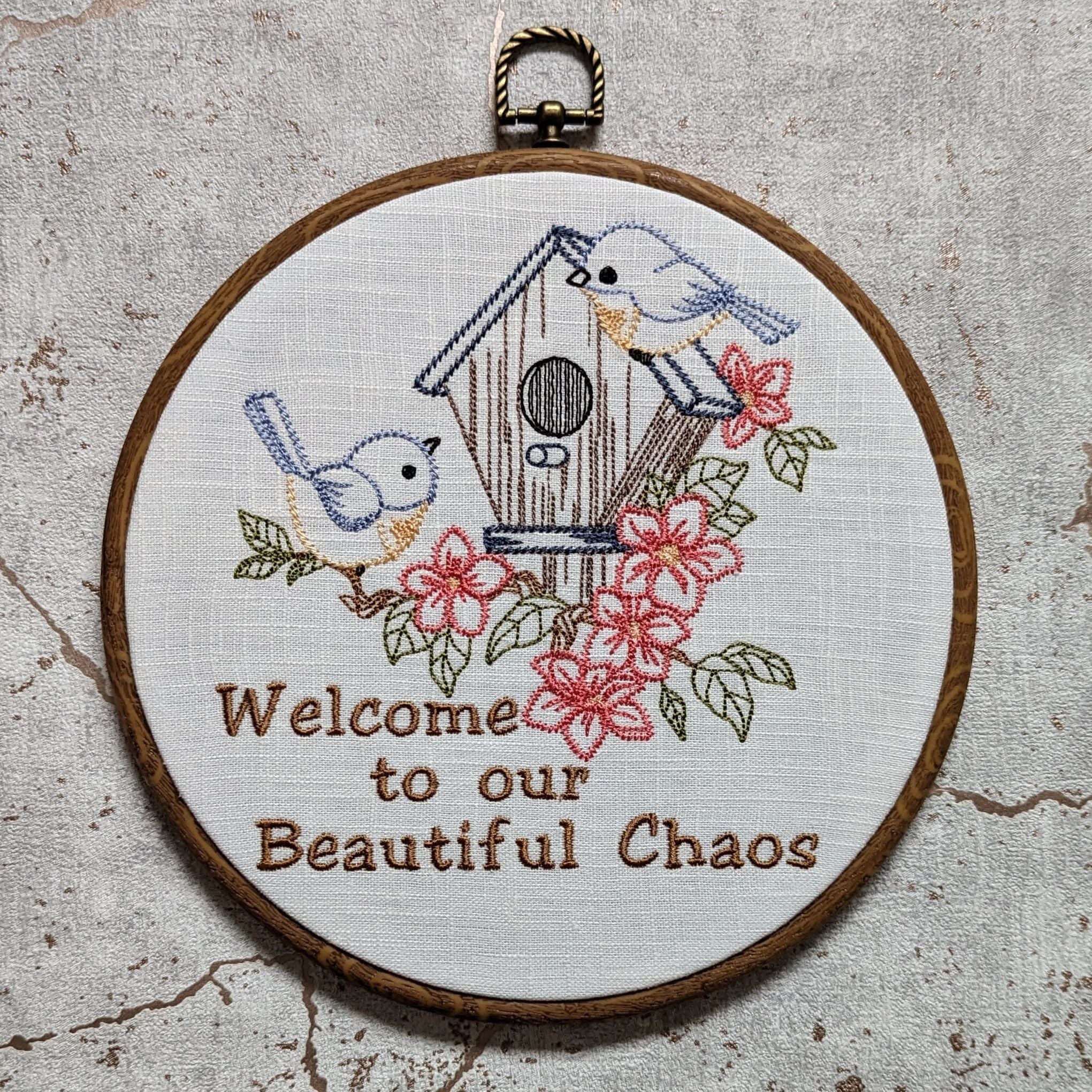 Welcome to our Beautiful Chaos. Machine embroidery 8" hoop art