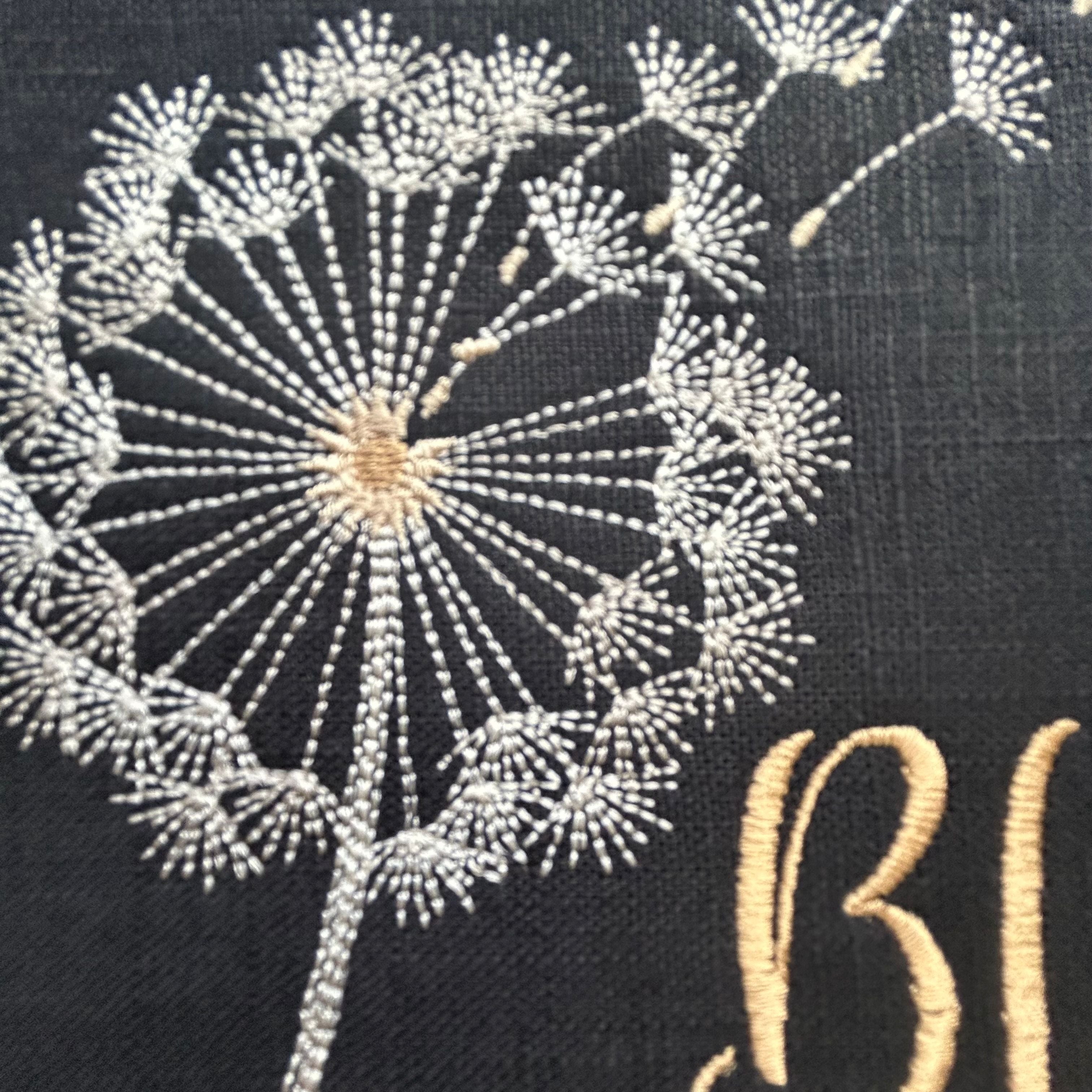 Blow Me, fun, subtle dandelion flower framed wall hanging, embroidery art. Vintage style with modern inspiration