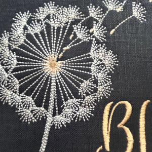Blow Me, fun, subtle dandelion flower framed wall hanging, embroidery art. Vintage style with modern inspiration