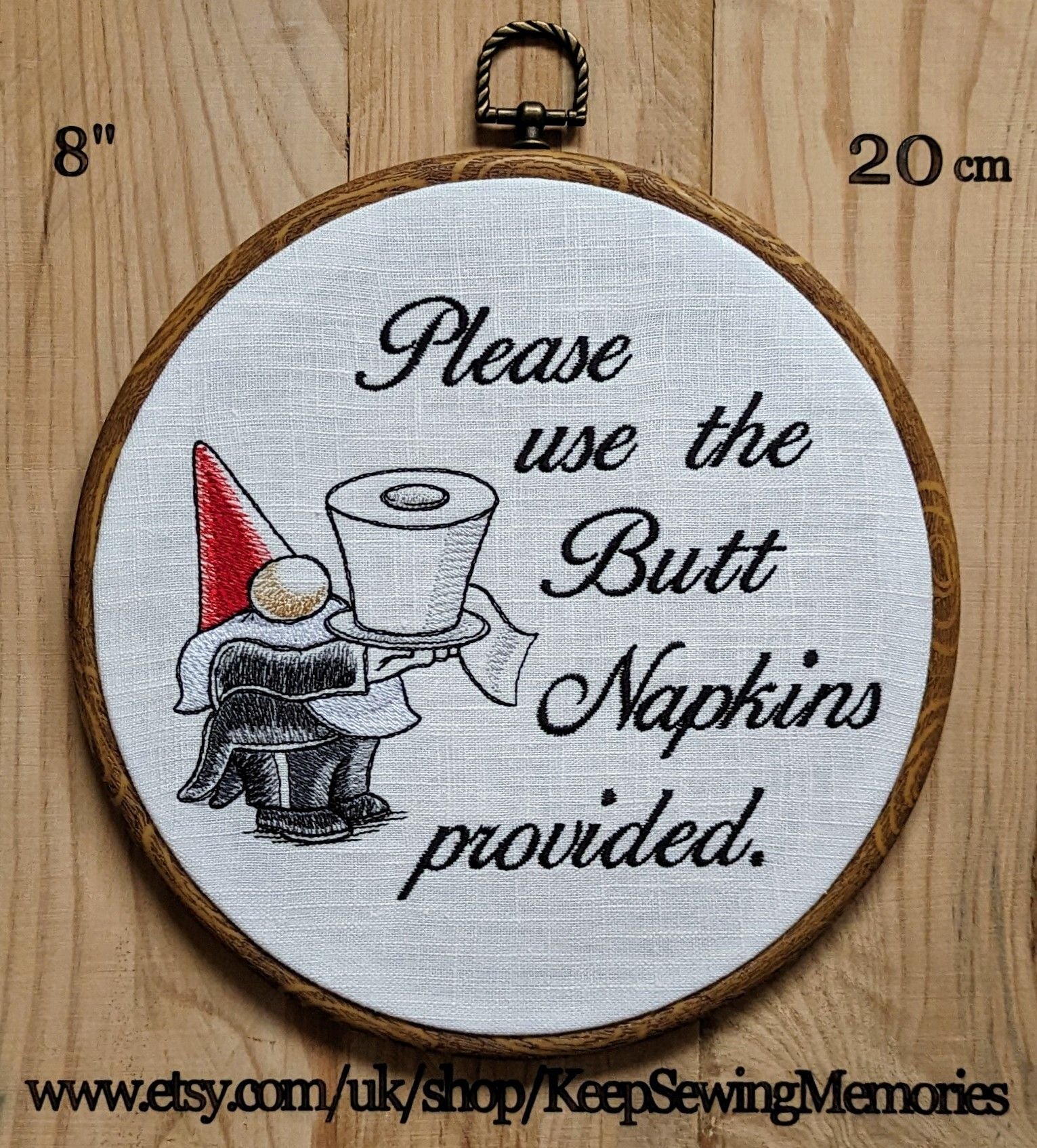 Please use the butt napkins provided. Machine embroidery 8" hoop. Bathroom humor, bathroom décor.