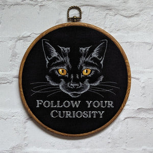 Follow your curiosity. Machine embroidered 8" hoop