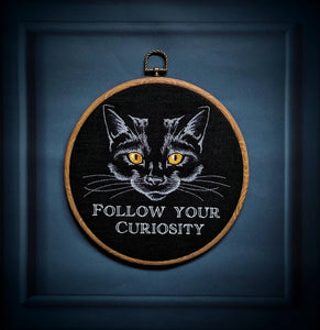 Follow your curiosity. Machine embroidered 8" hoop