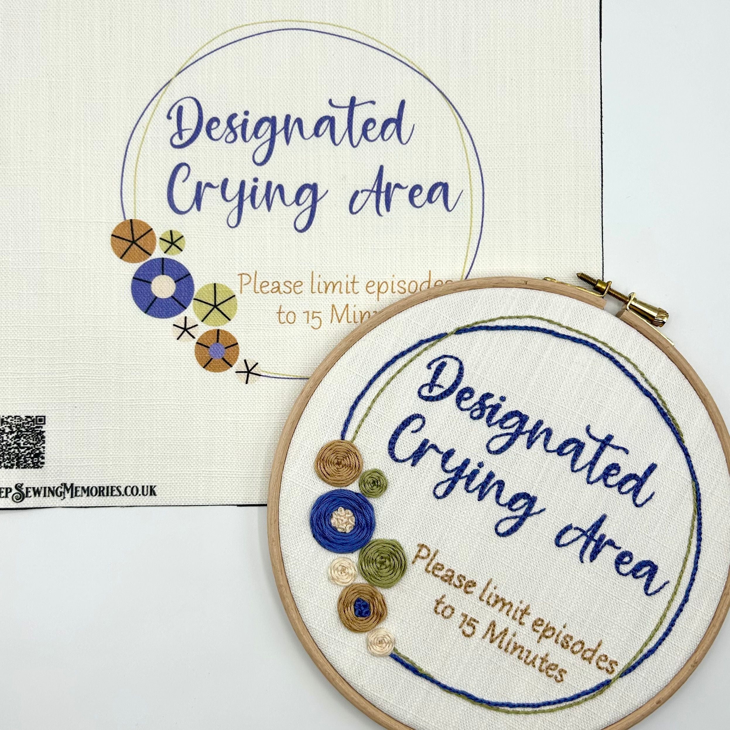 Hand Embroidery Kit- Designated Crying Area. Sassy, alternative vintage style hand embroidery.