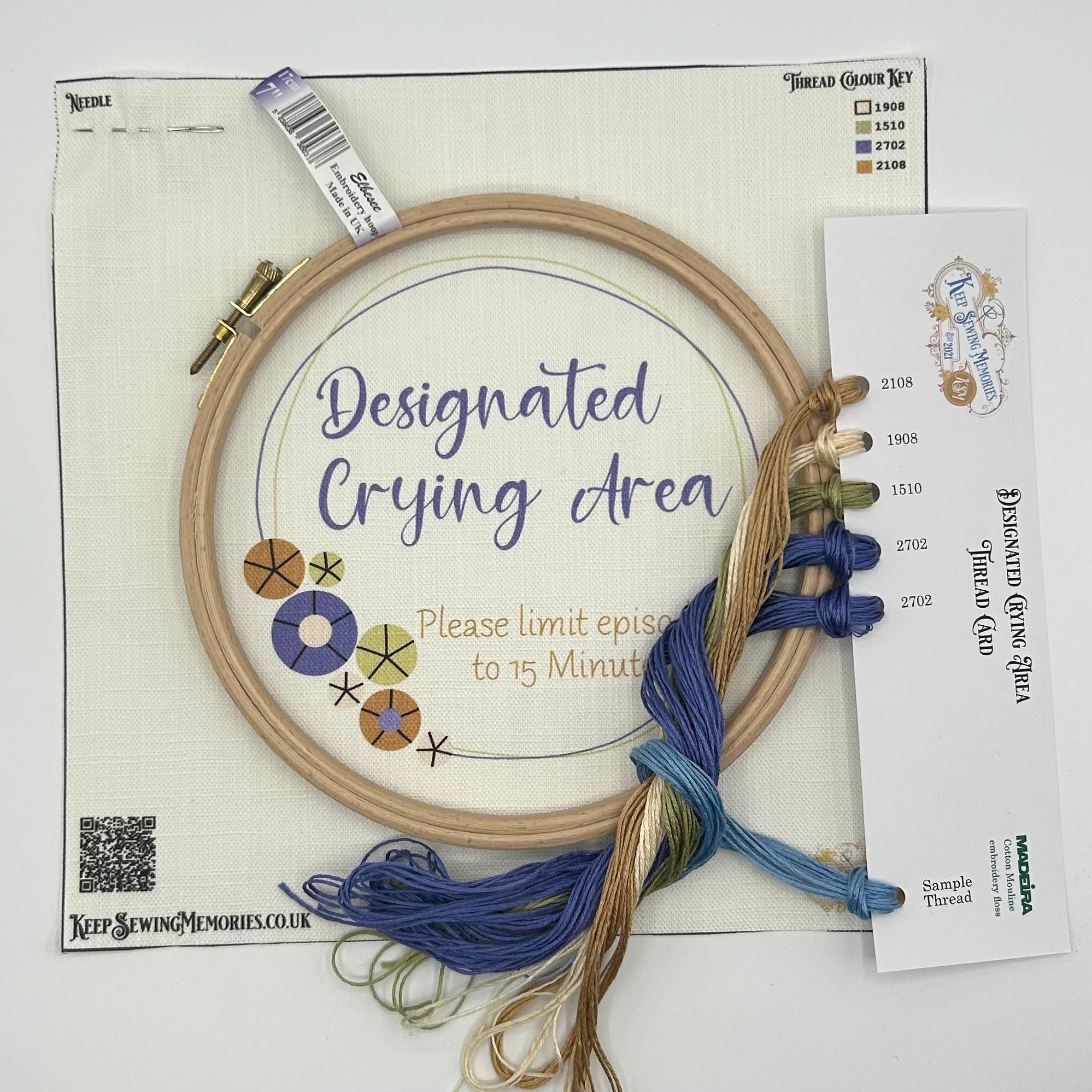 Hand Embroidery Kit- Designated Crying Area. Sassy, alternative vintage style hand embroidery.