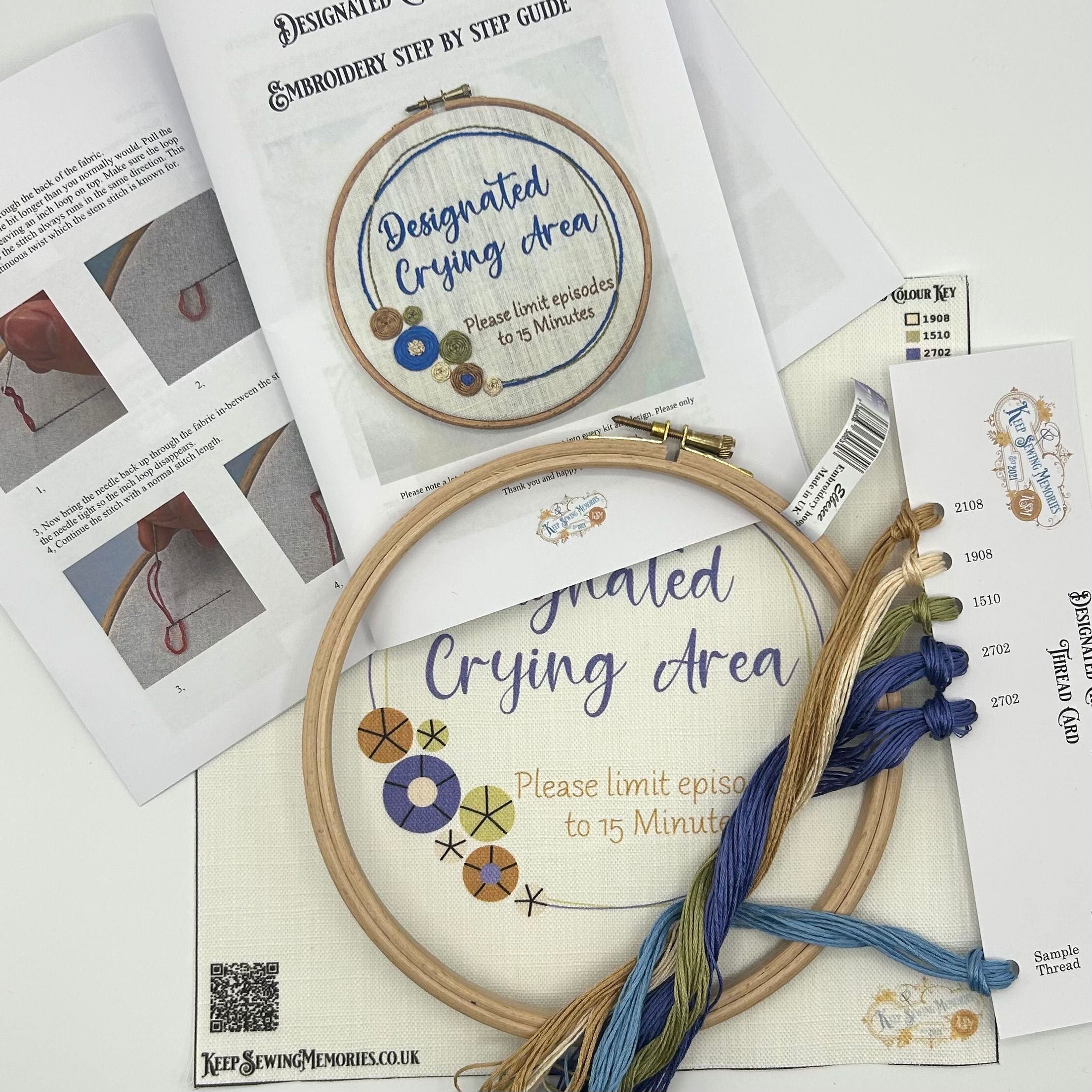 Hand Embroidery Kit- Designated Crying Area. Sassy, alternative vintage style hand embroidery.