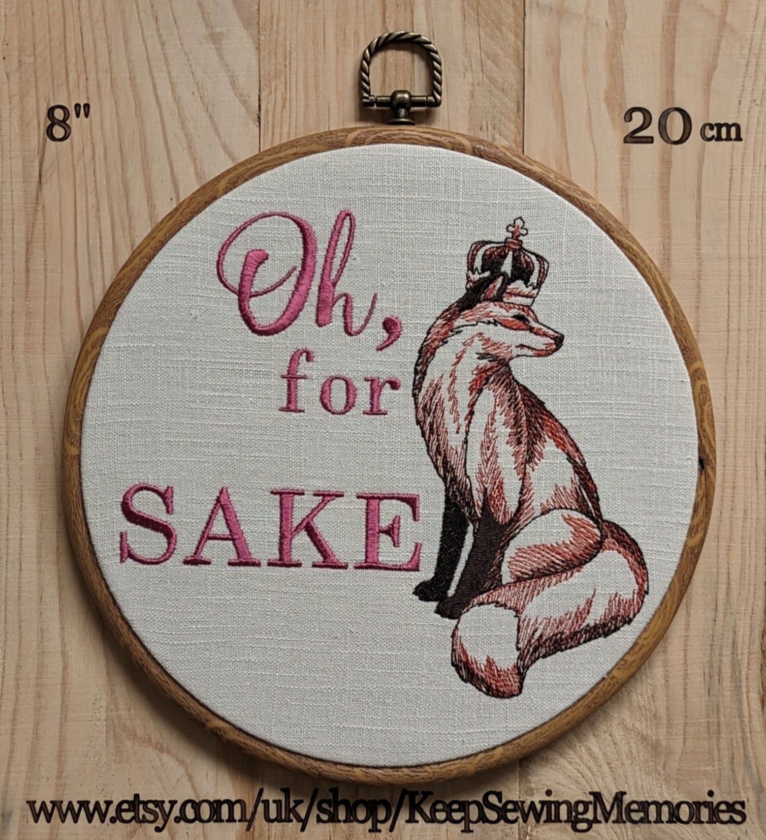 Oh for 'fox' sake Hoop Art, Machine embroidery 8" hoop