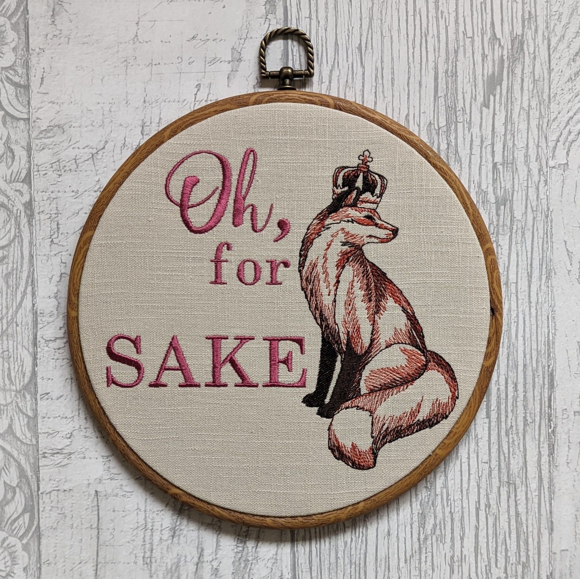 Oh for 'fox' sake Hoop Art, Machine embroidery 8" hoop