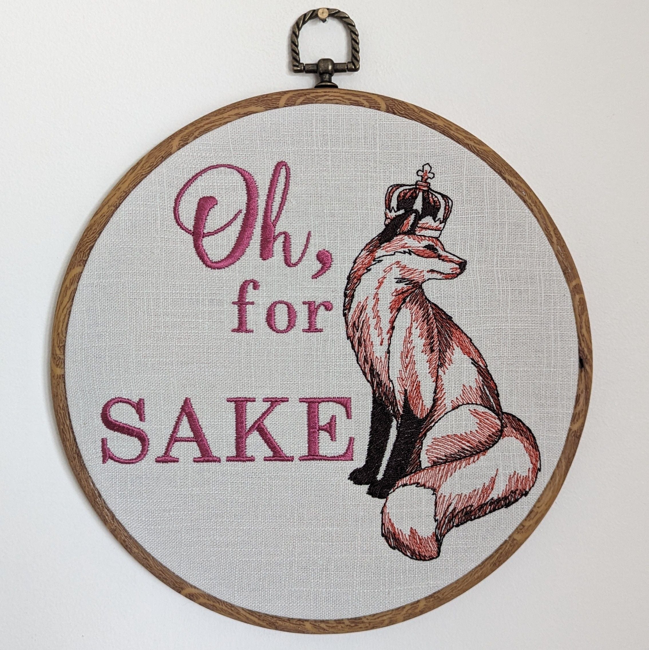 Oh for 'fox' sake Hoop Art, Machine embroidery 8" hoop