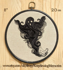 Lace Ghost embroidery art. Machine embroidery 8" hoop. Gothic décor