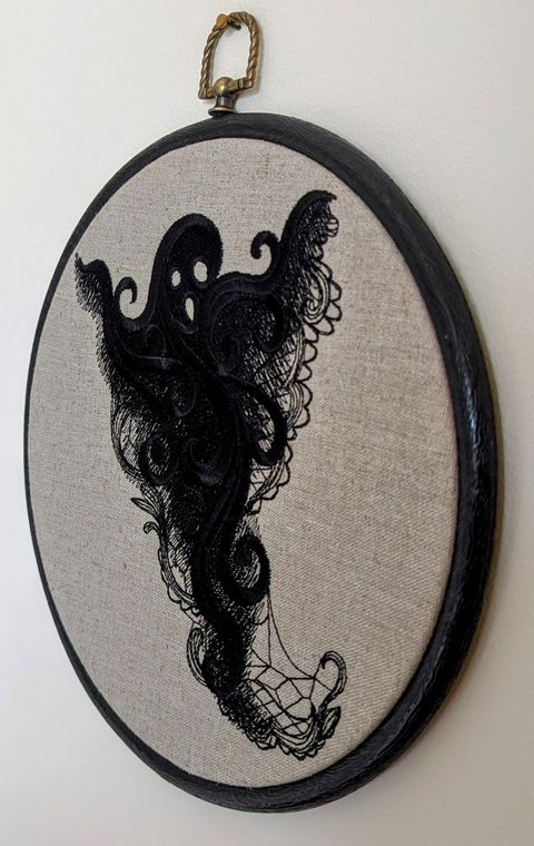 Lace Ghost embroidery art. Machine embroidery 8" hoop. Gothic décor