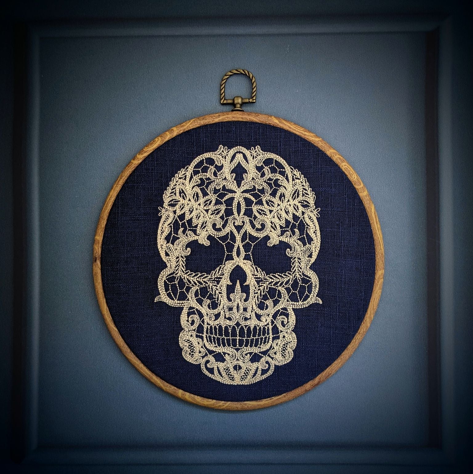 Lace Skull, machine embroidered 8" hoop art