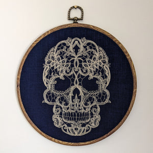 Lace Skull, machine embroidered 8" hoop art