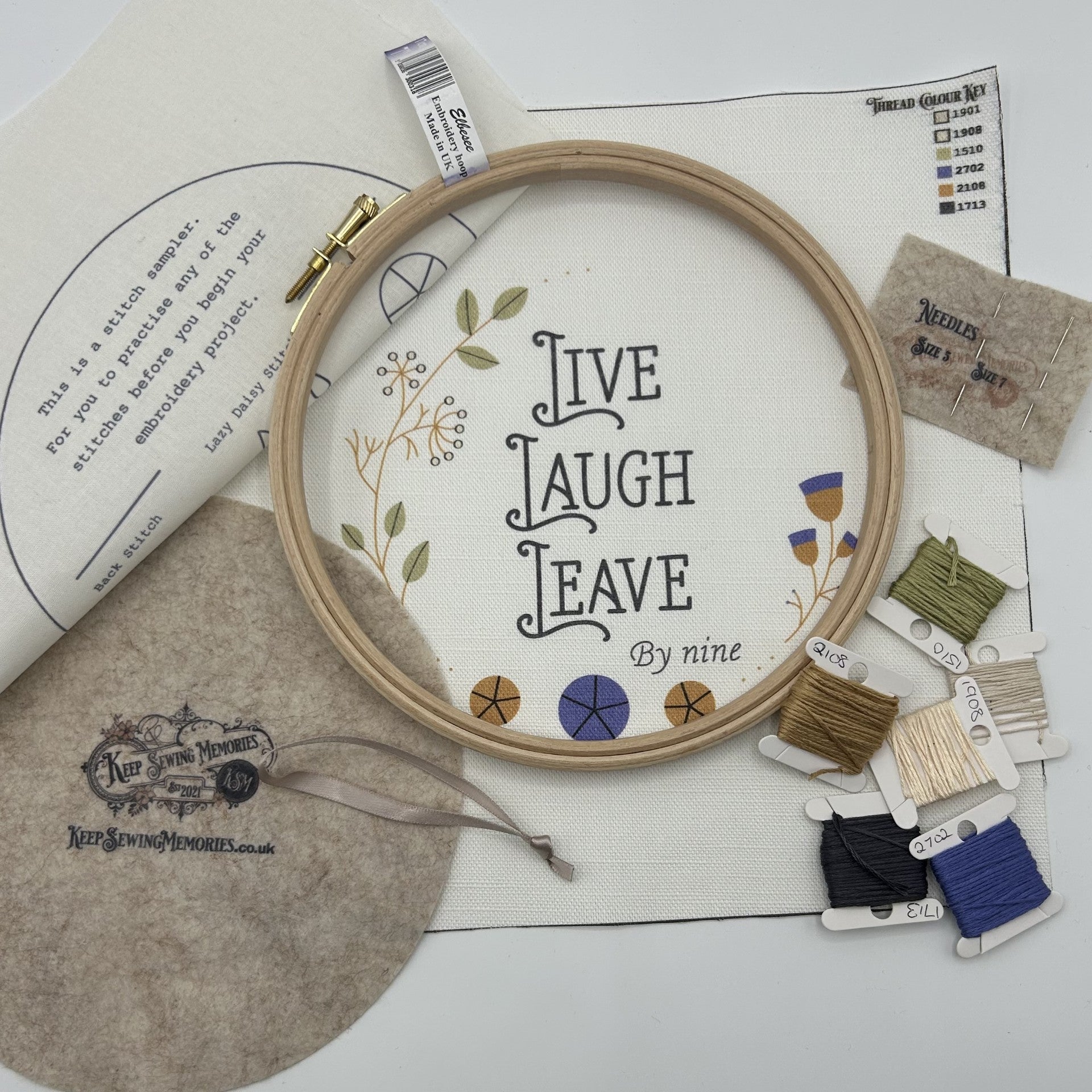 Hand Embroidery Kit- Live, Laugh, Leave by nine. Sassy, alternative vintage style hand embroidery.