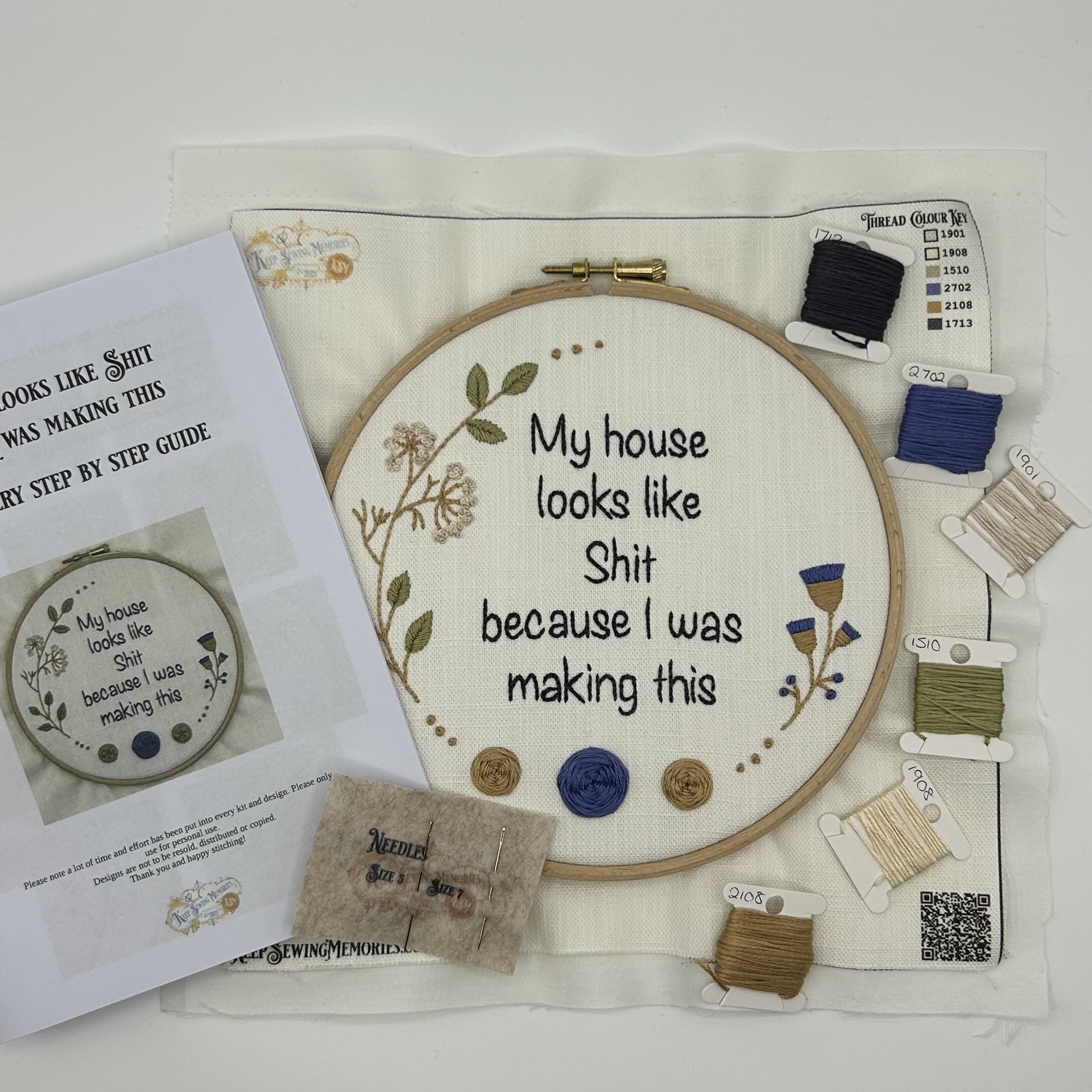 Hand Embroidery Kit- My house looks like Shit because I was making this. Sassy, alternative vintage style hand embroidery.