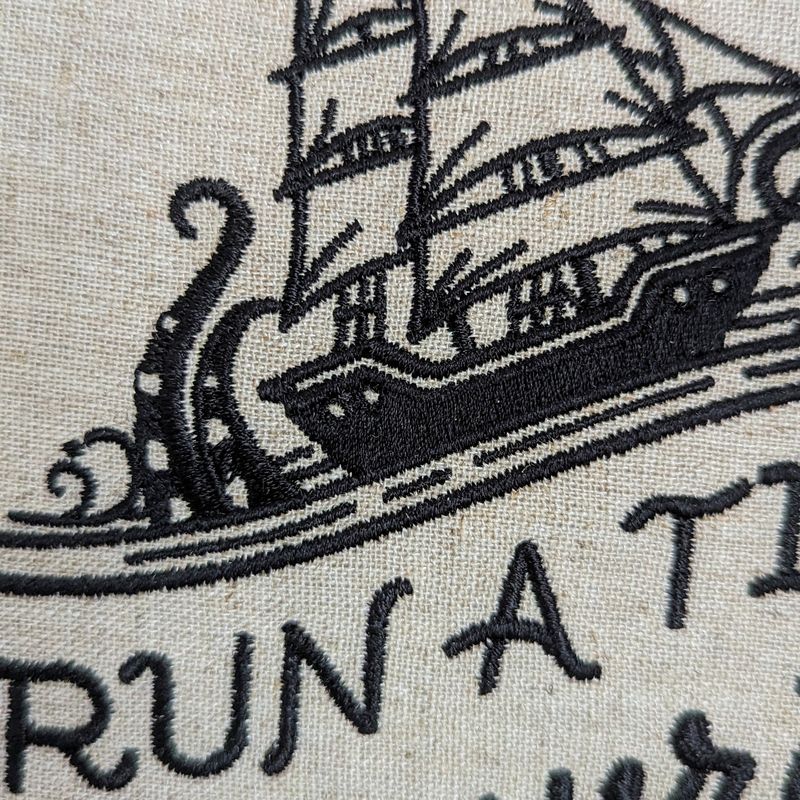 I run a tight shipwreck, 8" hoop machine embroidery hoop art