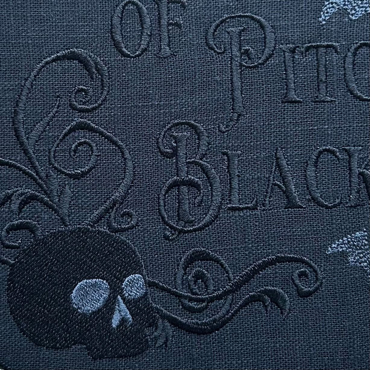 A Little Ray of Pitch Black,  Embroidered Hoop - moody, skull-and-bats embroidery for Halloween vibes all year long.