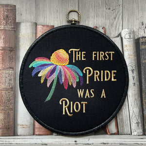 The first Pride was a Riot. Machine embroidery 8" hoop art
