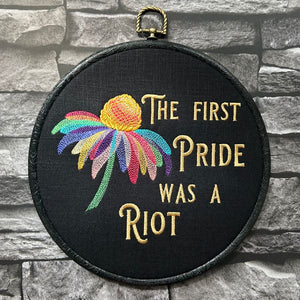 The first Pride was a Riot. Machine embroidery 8" hoop art