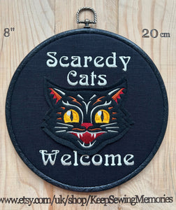 Scaredy Cats Welcome, Embroidery Hoop – Funny Gothic Cat Wall Art
