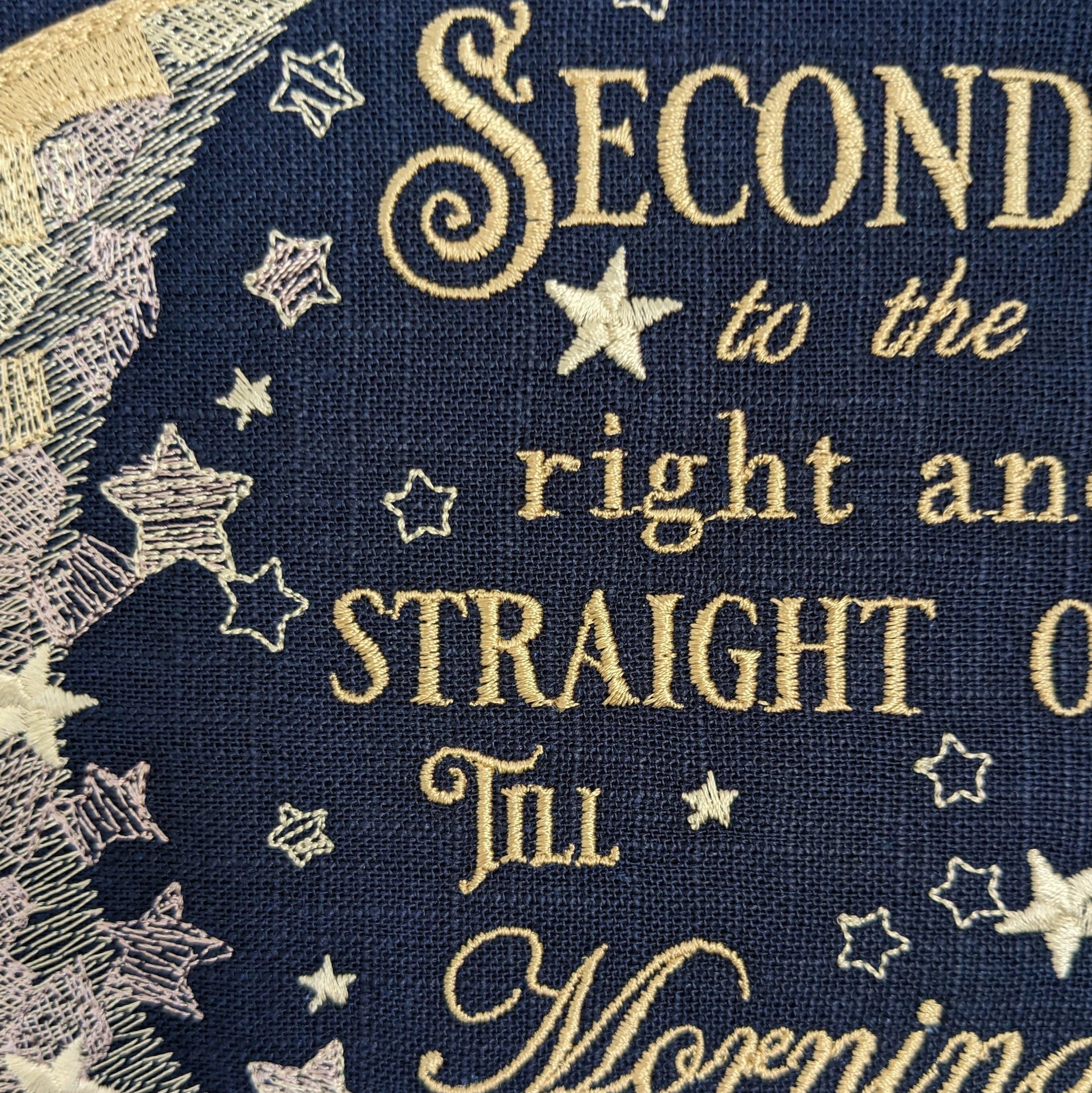 Second to the right and straight on till morning, Peter Pan book quote, 8" machine embroidered hoop,