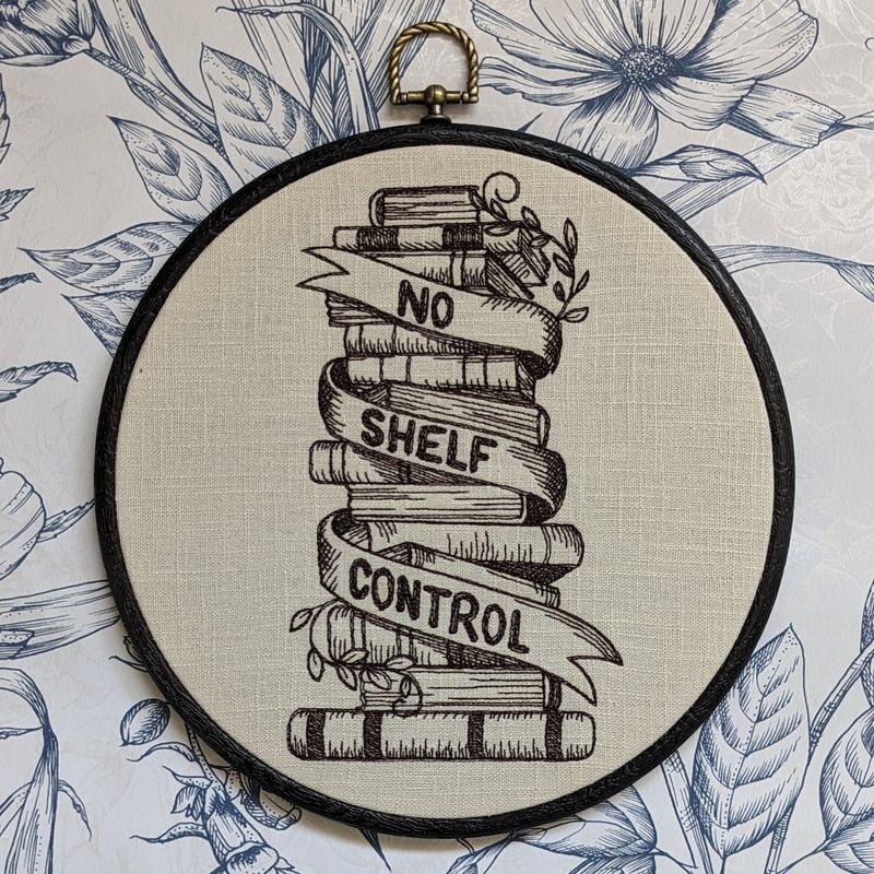 No shelf control. 8" machine embroidered hoop