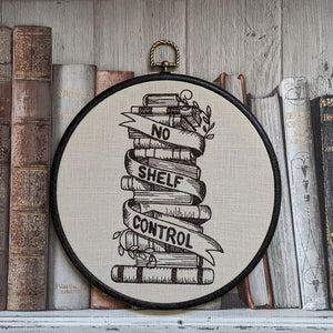 No shelf control. 8" machine embroidered hoop