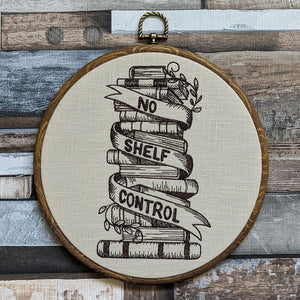 No shelf control. 8" machine embroidered hoop