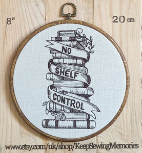 No shelf control. 8" machine embroidered hoop