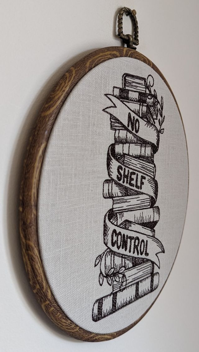 No shelf control. 8" machine embroidered hoop