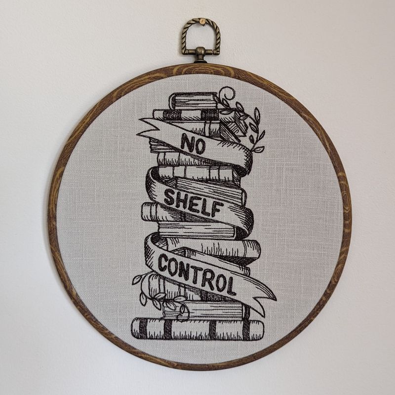 No shelf control. 8" machine embroidered hoop