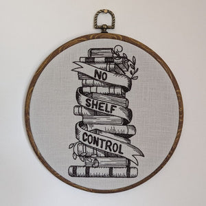 No shelf control. 8" machine embroidered hoop