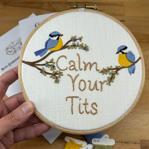 Hand Embroidery Kit- Calm your tits. A fun, sassy, bird lovers, alternative vintage style hand embroidery. Suitable for all abilities