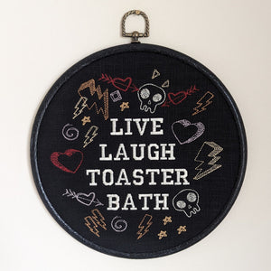 Live Laugh Toaster Bath. Machine embroidery 8" hoop art