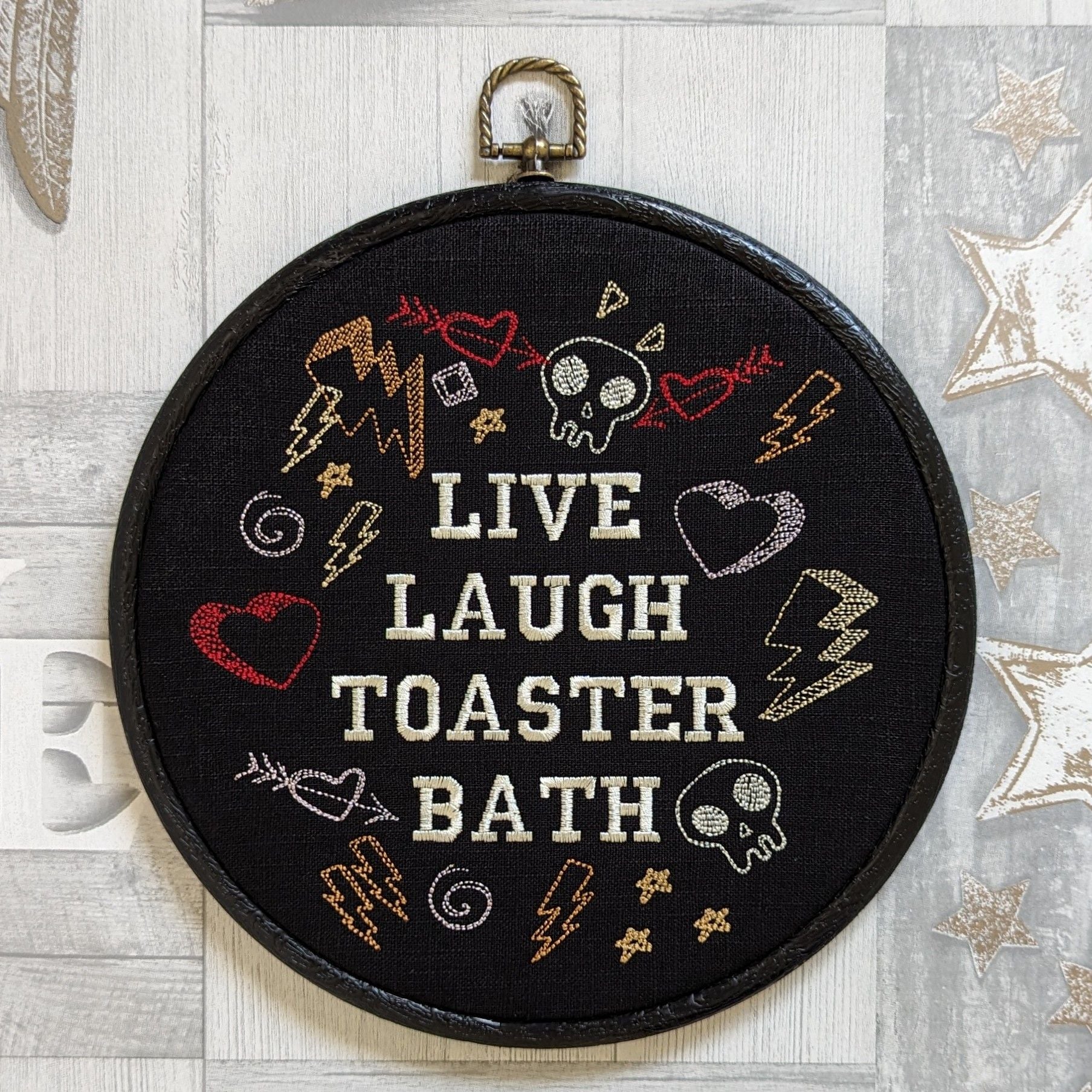 Live Laugh Toaster Bath. Machine embroidery 8" hoop art