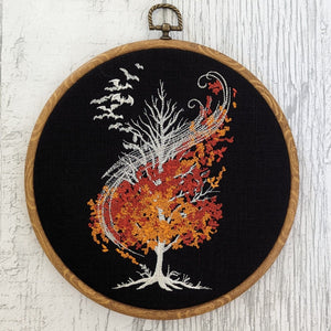 Autumn Tree. Machine embroidered 8" hoop art