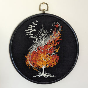 Autumn Tree. Machine embroidered 8" hoop art