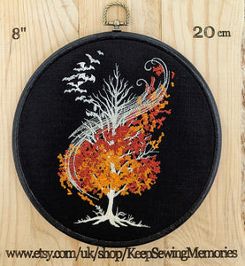 Autumn Tree. Machine embroidered 8" hoop art