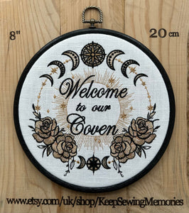 Welcome to our Coven. Machine embroidered 8" hoop art