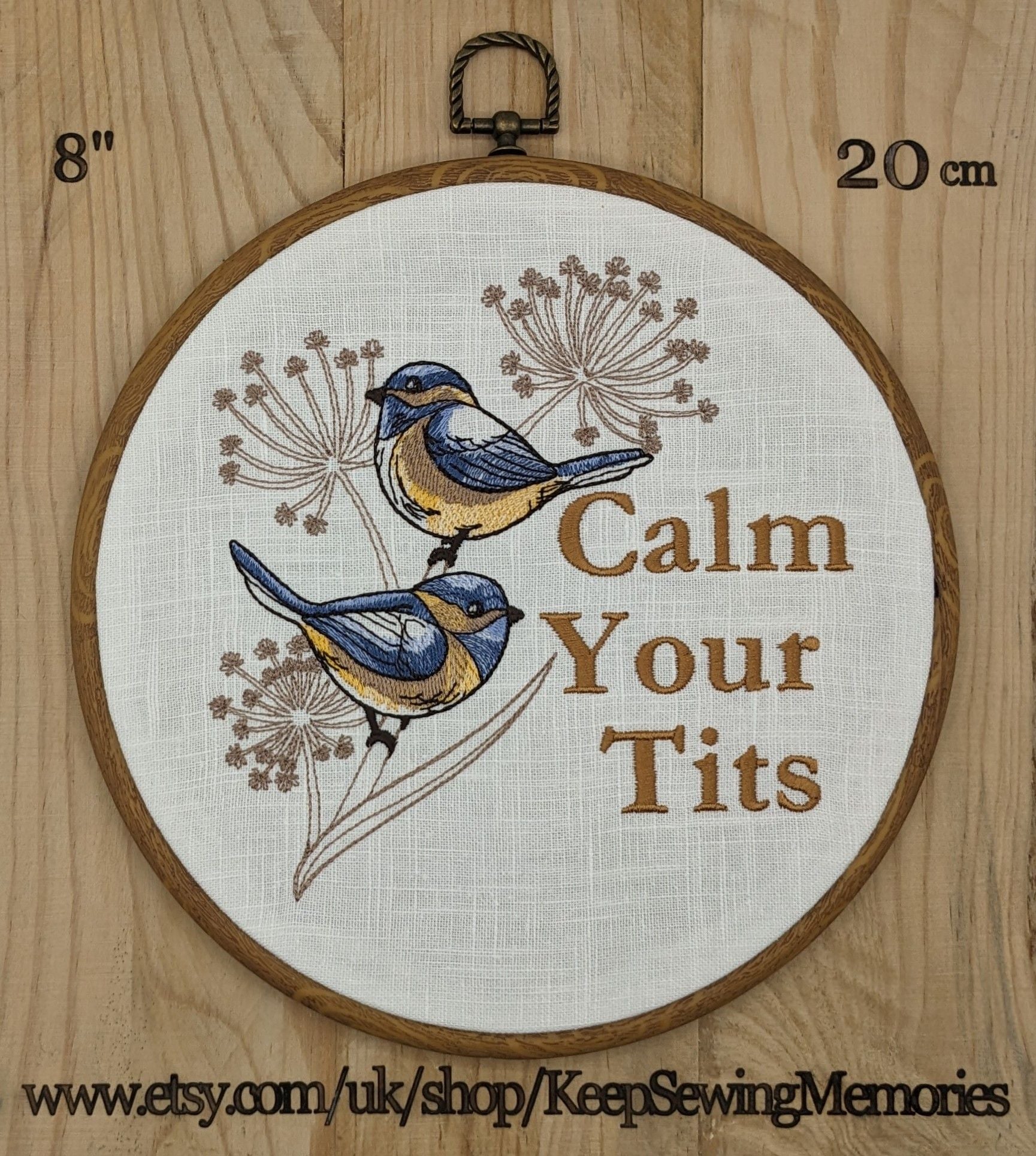 Calm your Blue-tits, Blue-tit machine embroidery 8" hoop art