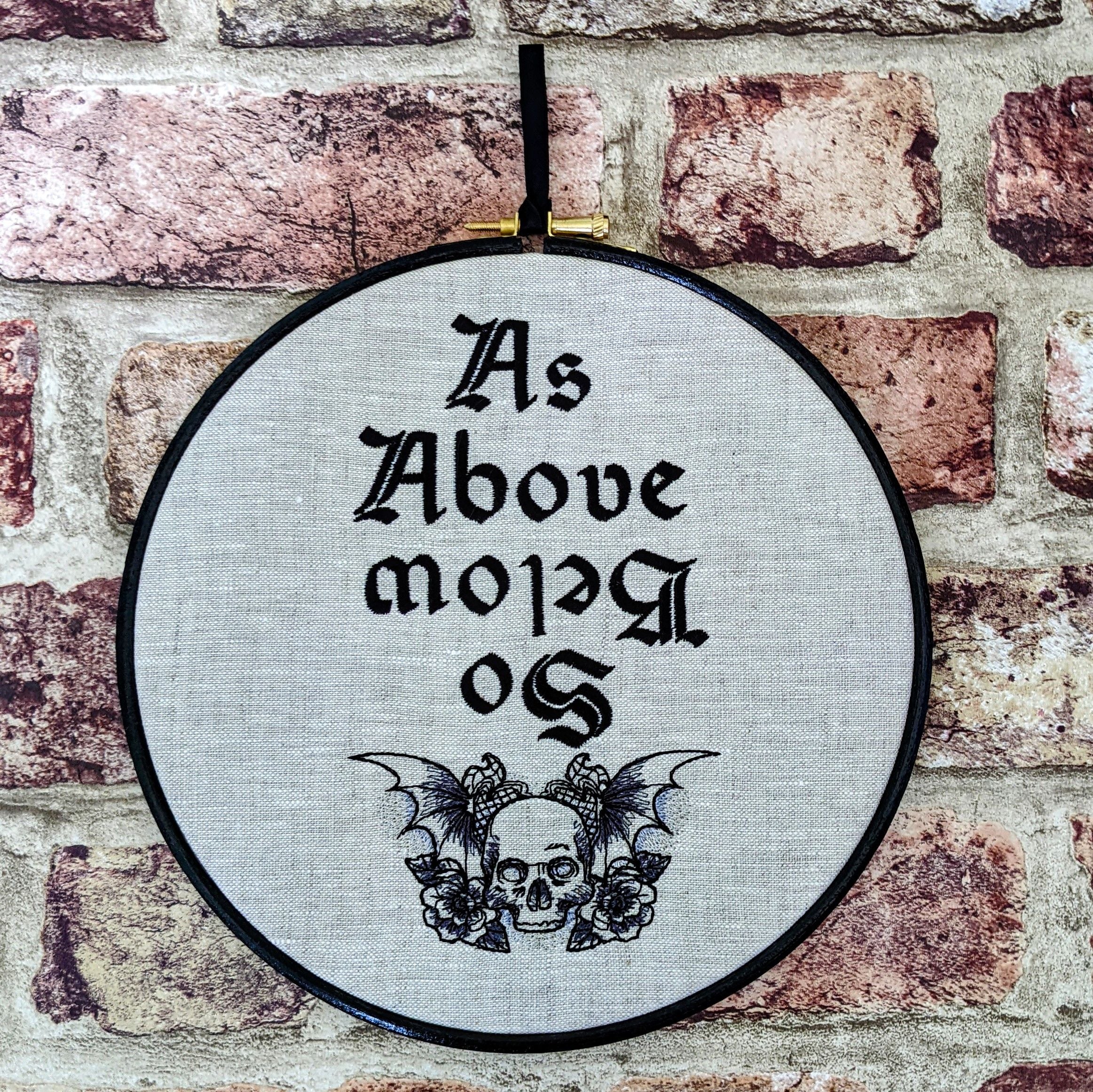 As Above So Below, machine embroidered 8" hoop