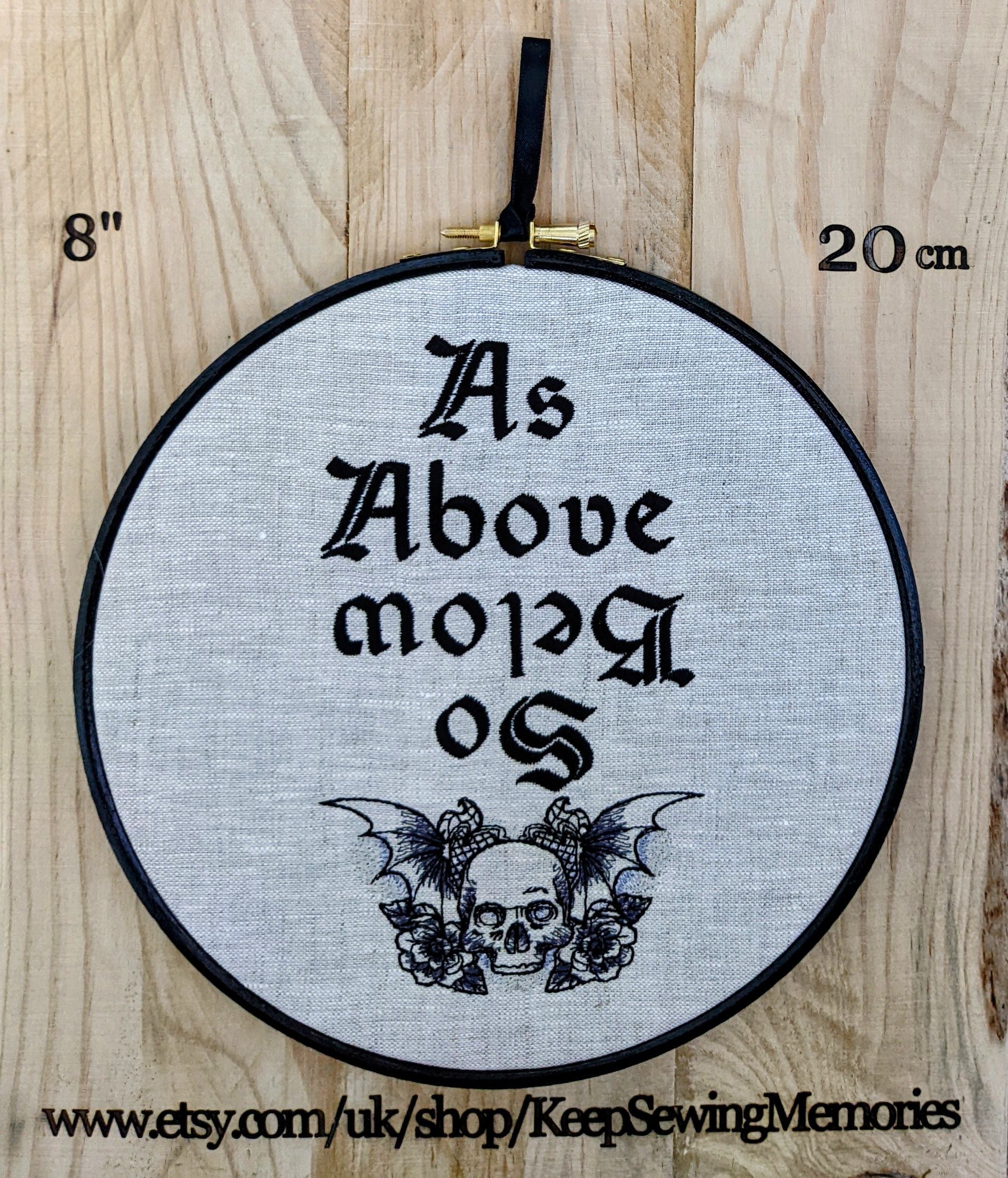As Above So Below, machine embroidered 8" hoop