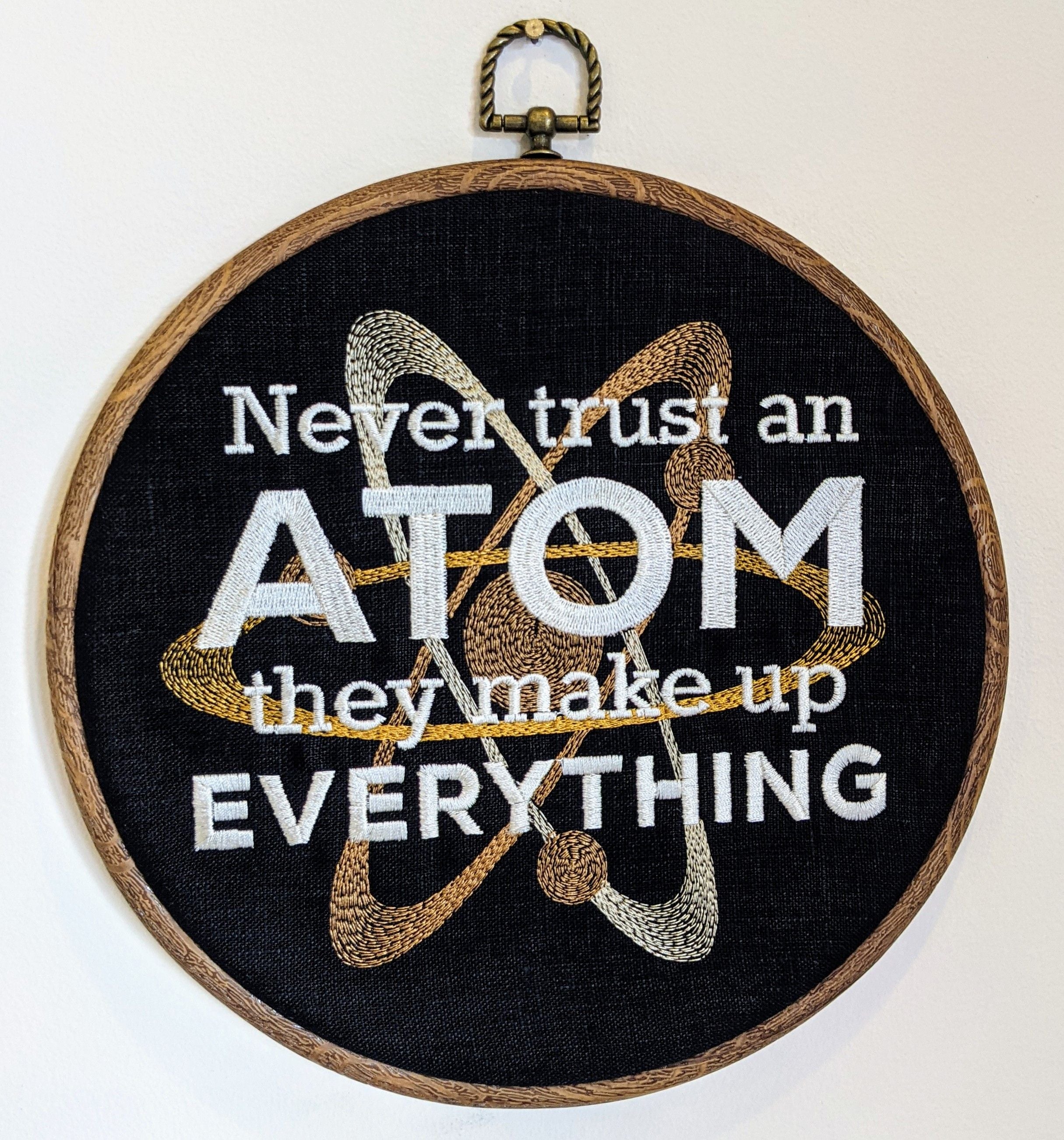 Never trust an ATOM they make up everything.  Machine embroidery 8" hoop