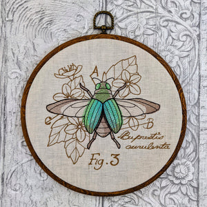 Menagerie Beetle diagram.  Machine embroidery 8" hoop art