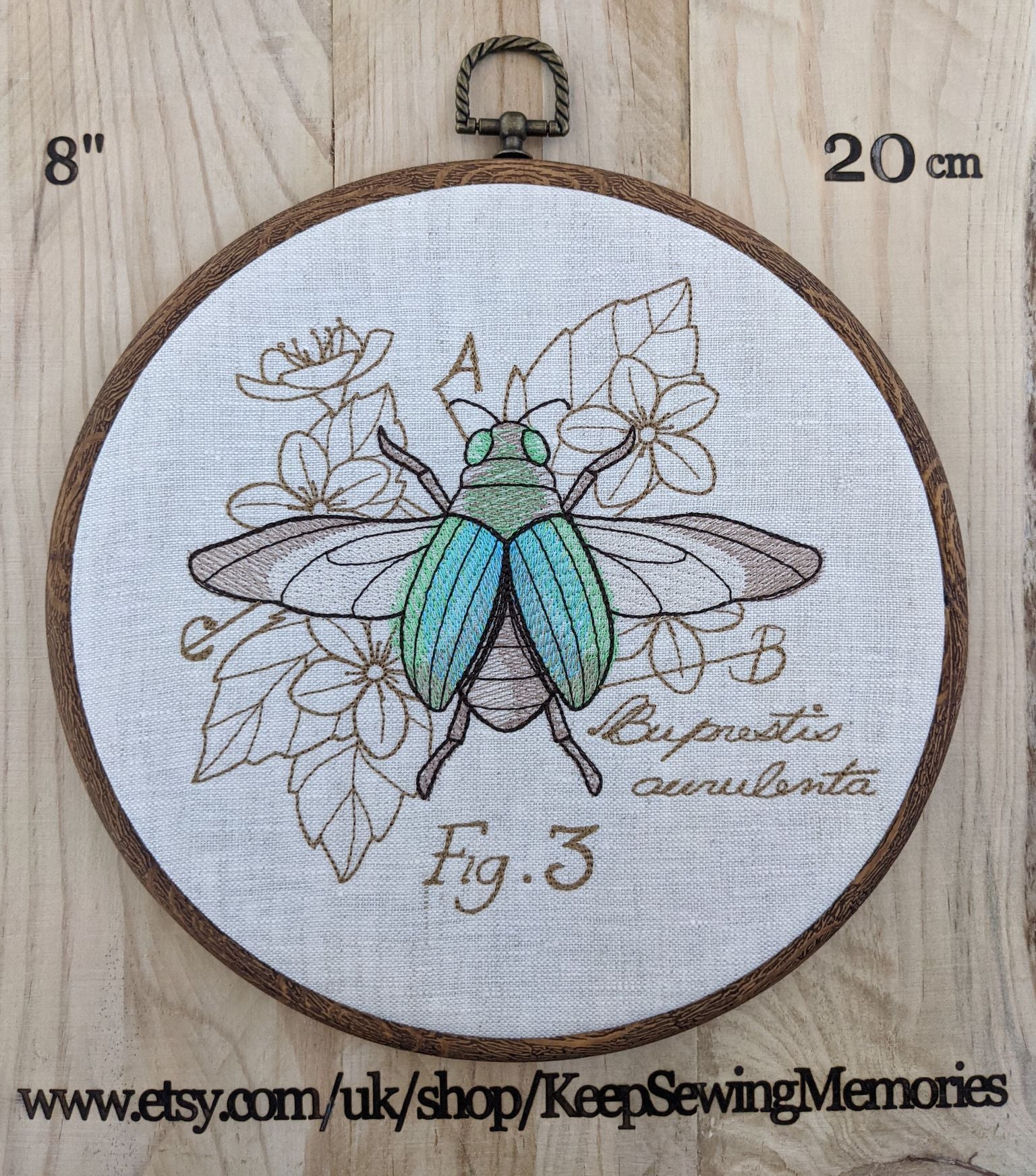 Menagerie Beetle diagram.  Machine embroidery 8" hoop art