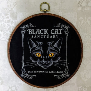 Black Cat Sanctuary. Machine embroidered 8" hoop