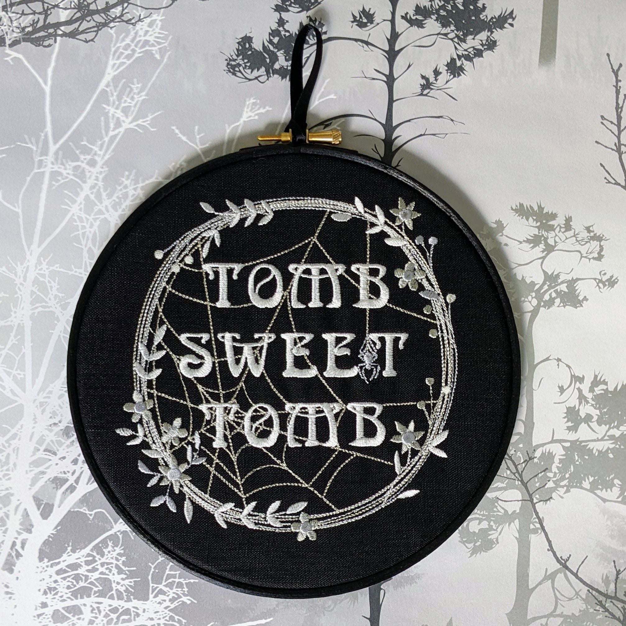 Tomb Sweet Tomb. Machine embroidery 8" hoop art