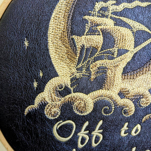 Off to Neverland, Peter Pan book quote, 8" machine embroidered hoop,