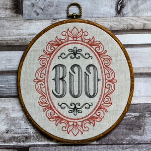 Boo. Machine embroidered 8" hoop