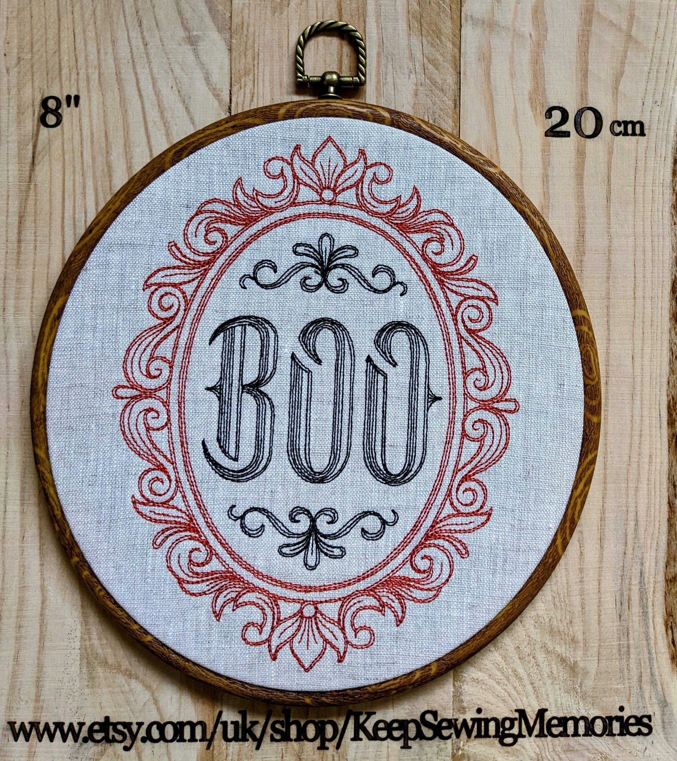 Boo. Machine embroidered 8" hoop